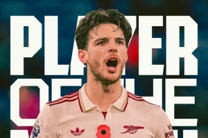 头球破门！赖斯当选对阵伯恩利一役阿森纳队内最佳球员